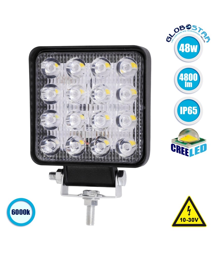 GLOBOSTAR® WORKPRO 85407 Προβολάκι LED 48W 4800lm 45° DC 10-30V Αδιάβροχο IP65 Ψυχρό Λευκό 6000K - CREE XBD Chip - Μ10.8 x Π3.2 x Υ12.8cm - 2 Χρόνια Εγγύηση